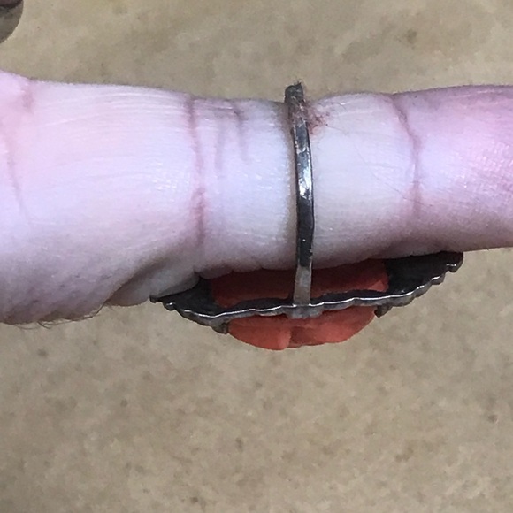 Coral Rose Silver Art Deco Style Ring size 4.25 - Picture 10 of 16